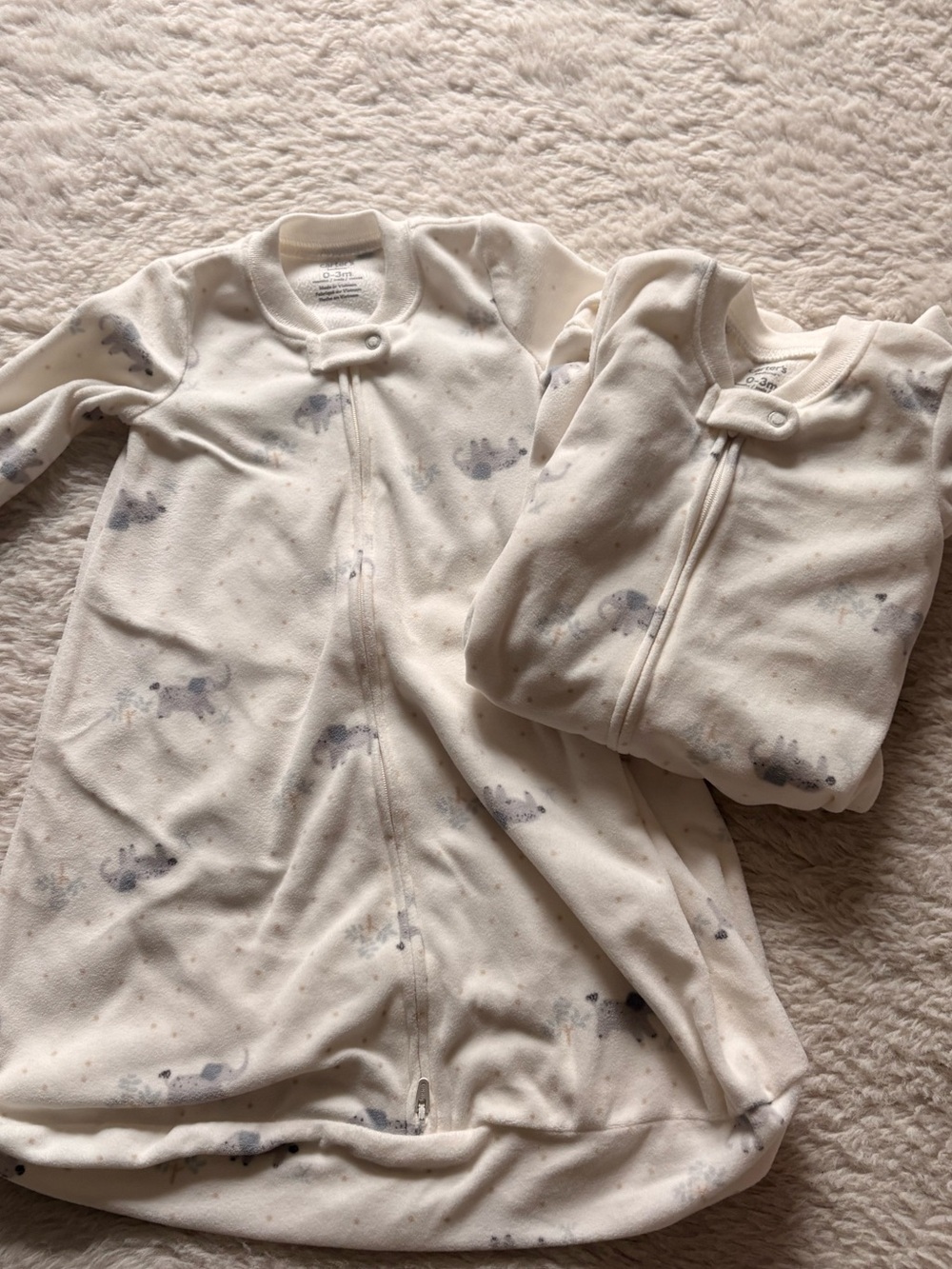 Carter's Cream Sleep Sack Set with Gray Elephant Print